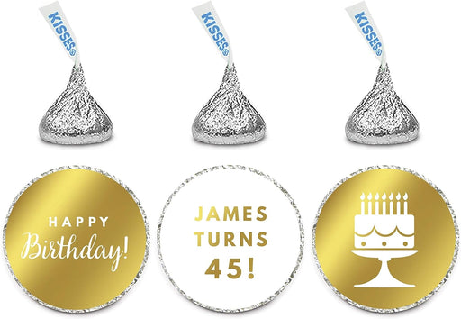 Personalized Happy Birthday Chocolate Drop Labels Trio, Metallic Gold Ink-Set of 216-Andaz Press-