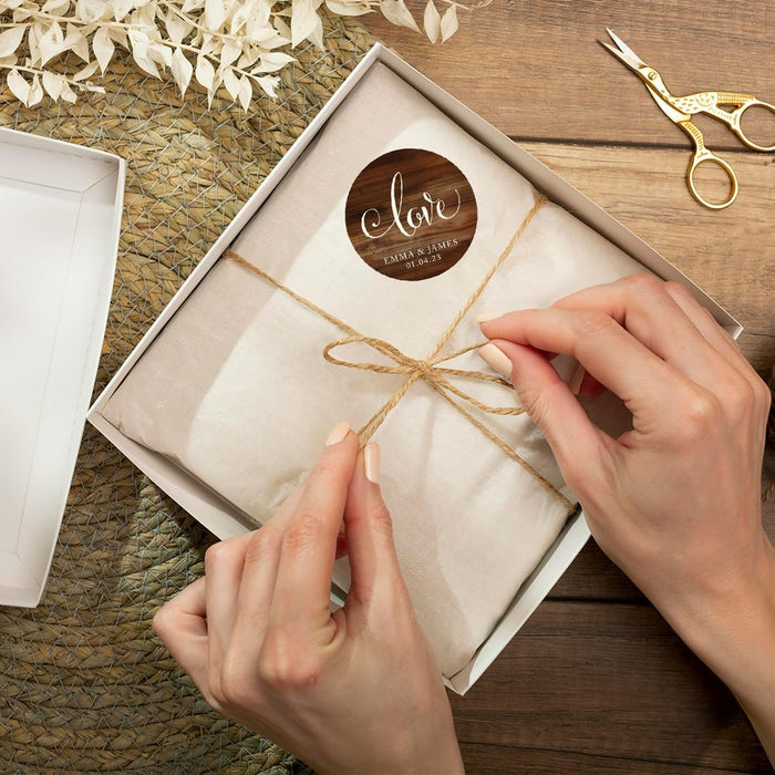 Personalized Wedding Chocolate Drop Labels Stickers, Rustic Wood-Set of 216-Andaz Press-