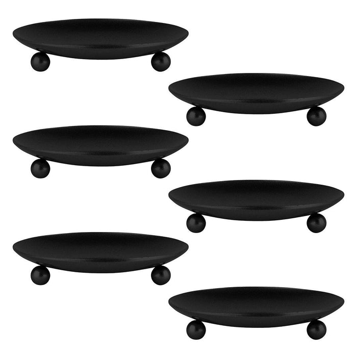 Pillar Candle Holders Iron Plate Set of 6-Set of 6-Koyal Wholesale-Black-
