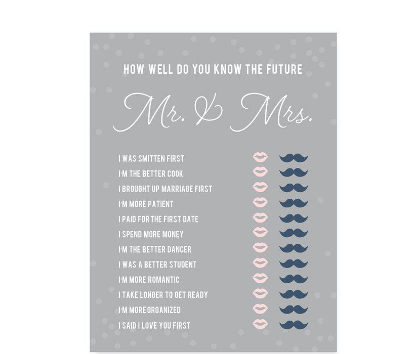 Pink Blush and Gray Pop Fizz Clink Wedding Bridal Shower Game Cards-Set of 20-Andaz Press-How Well Do You Know The Future Mr./Mrs.?-