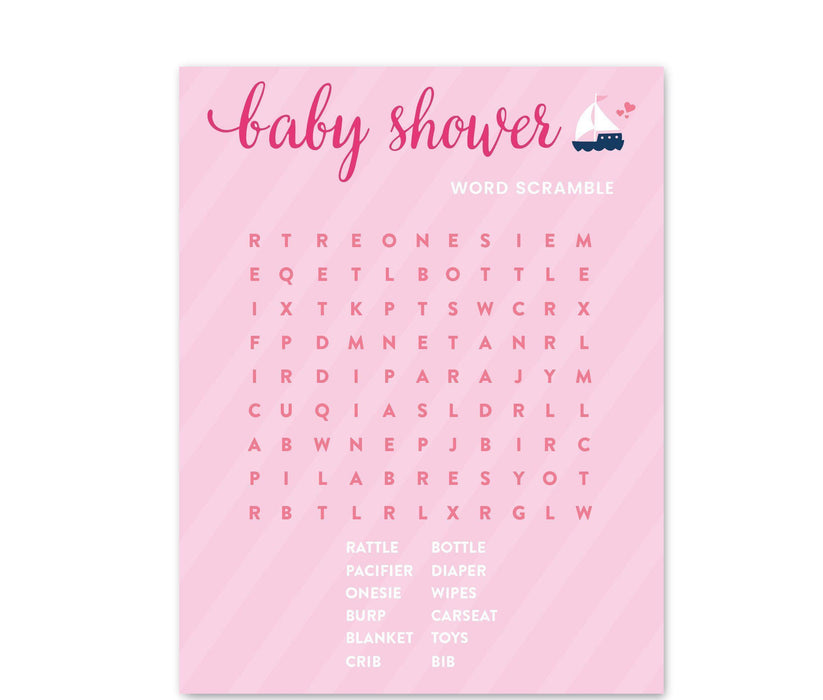 Pink Girl Nautical Baby Shower Games & Fun Activities-Set of 20-Andaz Press-Baby Bingo-