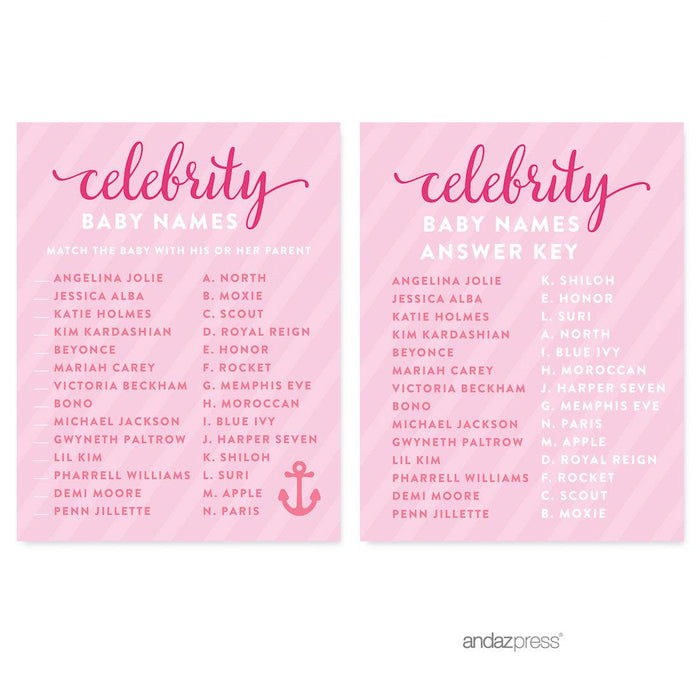 Pink Girl Nautical Baby Shower Games & Fun Activities-Set of 20-Andaz Press-Baby Bingo-