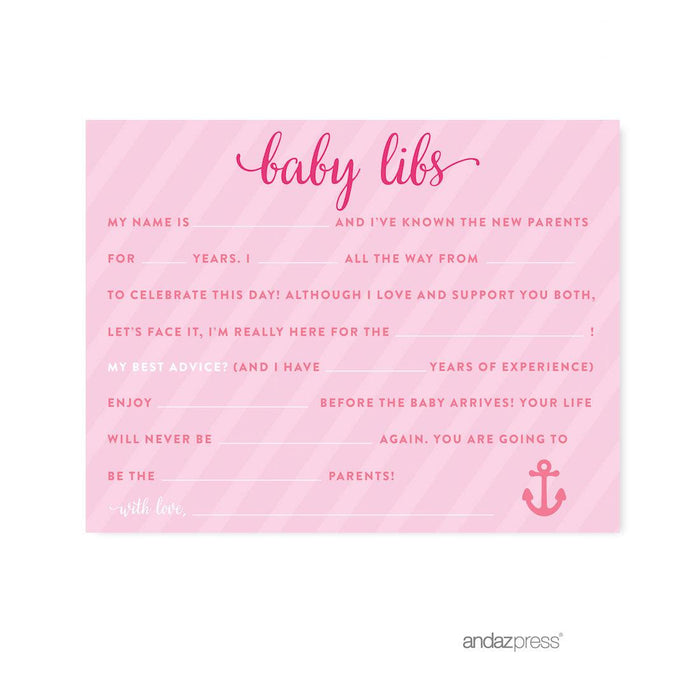 Pink Girl Nautical Baby Shower Games & Fun Activities-Set of 20-Andaz Press-Baby Bingo-