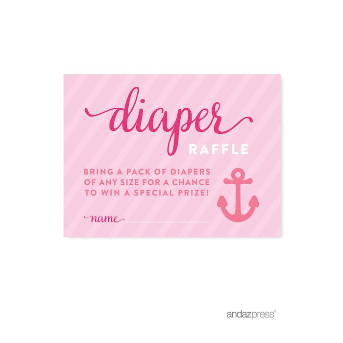 Pink Girl Nautical Baby Shower Games & Fun Activities-Set of 20-Andaz Press-Diaper Raffle-