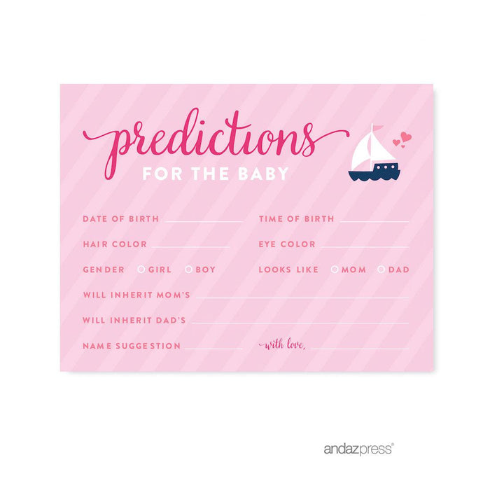 Pink Girl Nautical Baby Shower Games & Fun Activities-Set of 20-Andaz Press-Predictions For Baby-