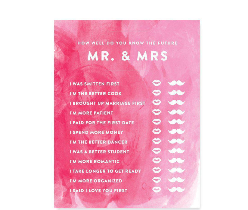 Pink Watercolor Wedding Bridal Shower Game Cards-Set of 20-Andaz Press-What's In Your Purse?-