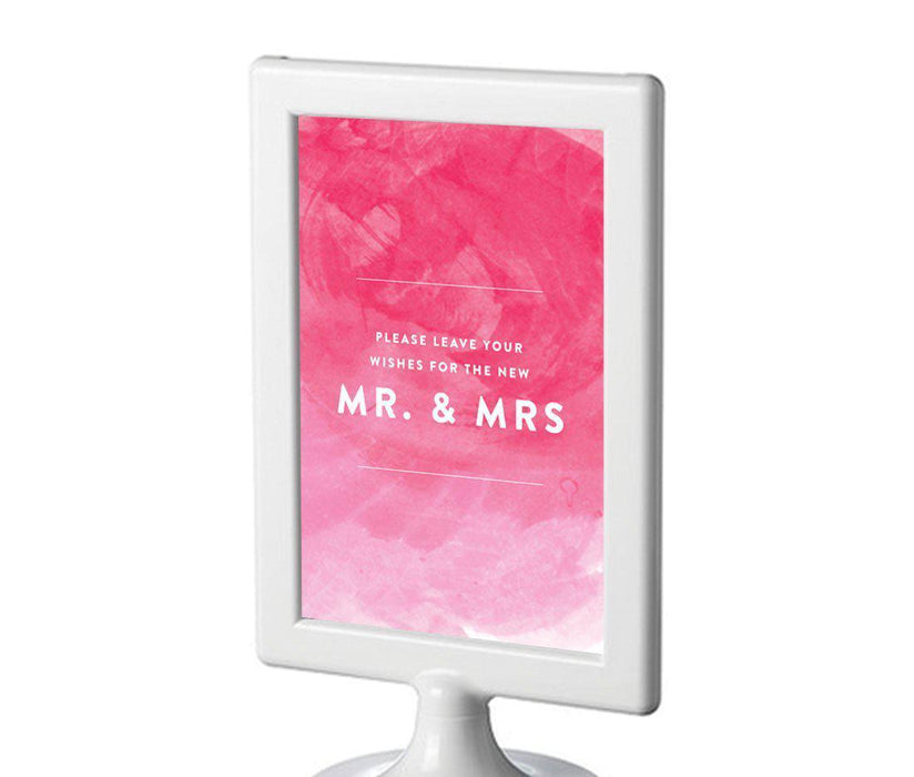 Pink Watercolor Wedding Framed Party Signs-Set of 1-Andaz Press-Leave Your Wishes For New Mr. & Mrs.-
