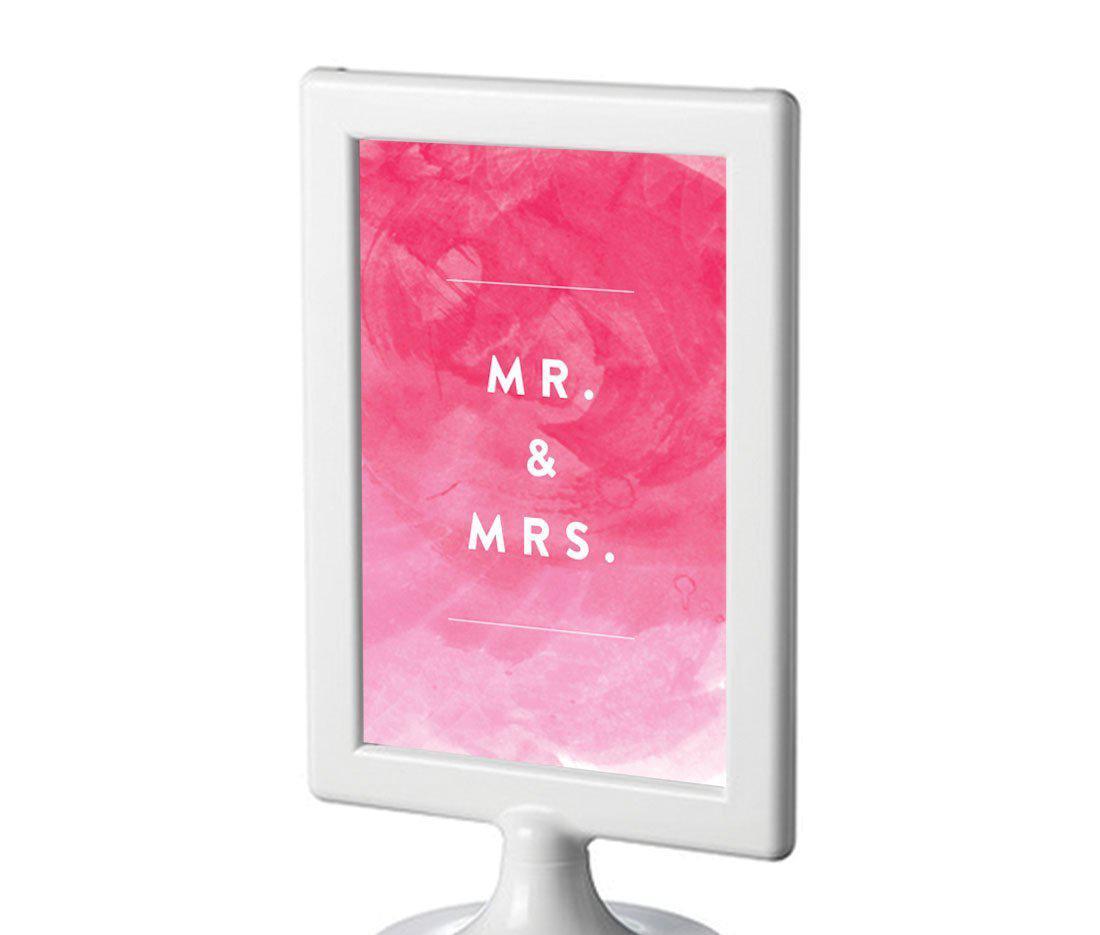 Pink Watercolor Wedding Framed Party Signs-Set of 1-Andaz Press-Mr. & Mrs.-