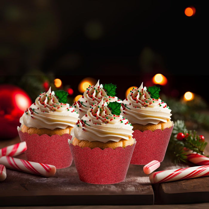 Platinum Glitter Cupcake Wrappers-Set of 50-Koyal Wholesale-Red-