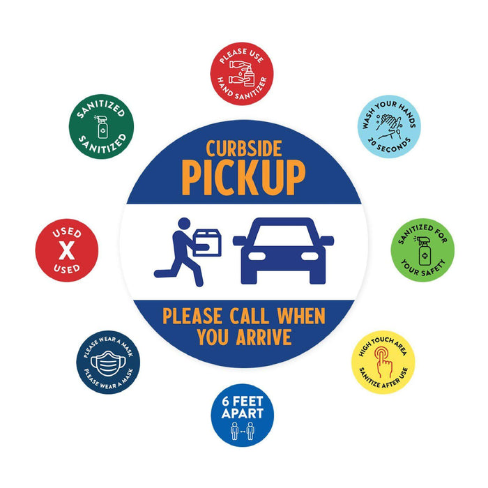 Restaurant Curbside Pickup Social Distancing Signs-Set of 50-Andaz Press-Please Call When You Arrive Orange/Purple-