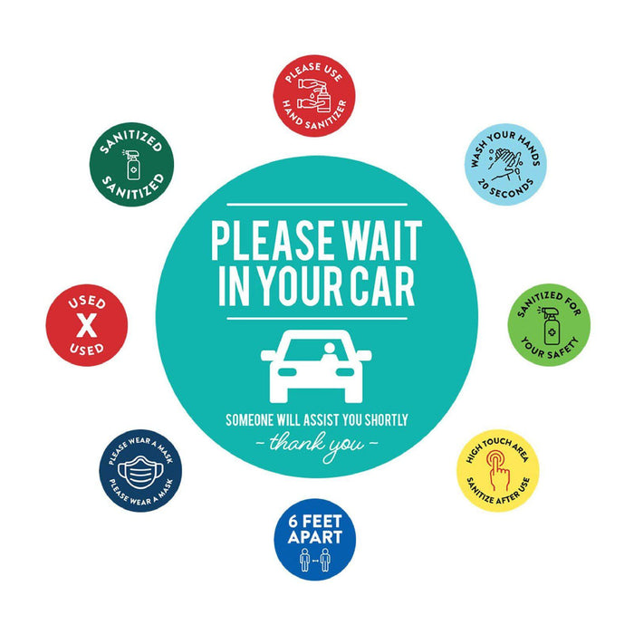 Restaurant Curbside Pickup Social Distancing Signs-Set of 50-Andaz Press-Please Wait In Your Car 2-