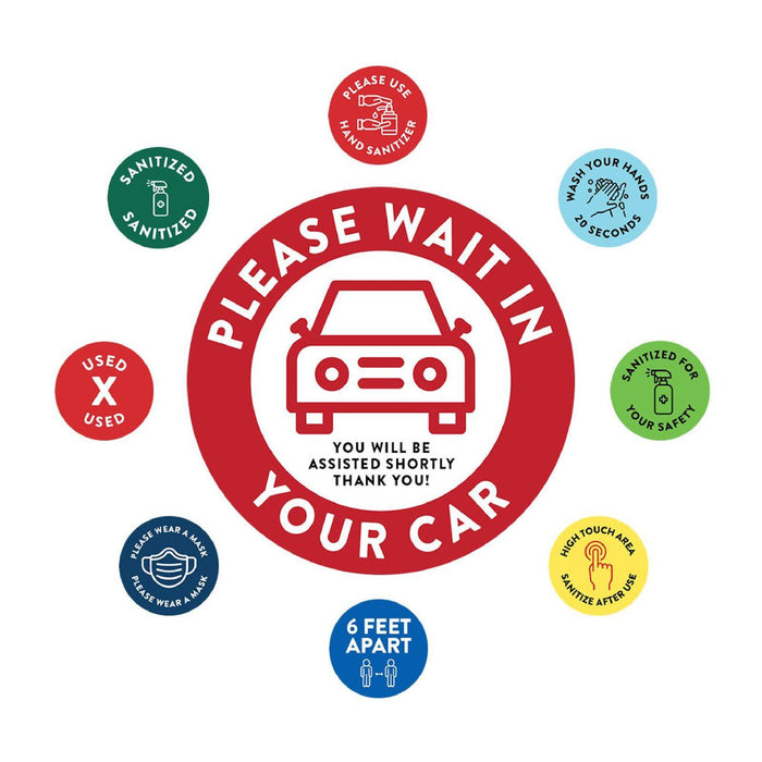 Restaurant Curbside Pickup Social Distancing Signs-Set of 50-Andaz Press-Please Wait In Your Car 3-