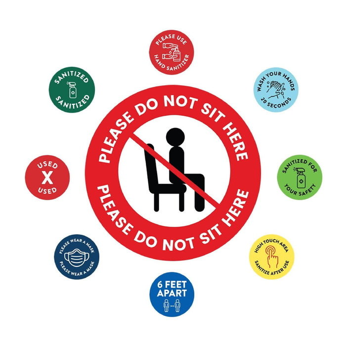 Restaurant Curbside Pickup Social Distancing Signs-Set of 50-Andaz Press-Sit Here Round-