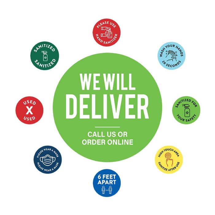 Restaurant Curbside Pickup Social Distancing Signs-Set of 50-Andaz Press-We Will Deliver-