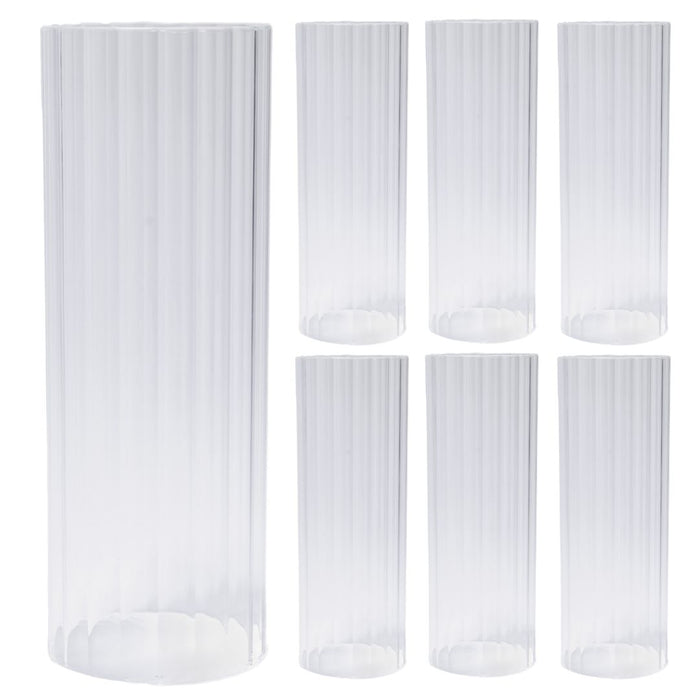 Ribbed Clear Hurricane Glass Cylinder Candleholder Chimney Tube-Set of 6-Koyal Wholesale-3" x 10"-