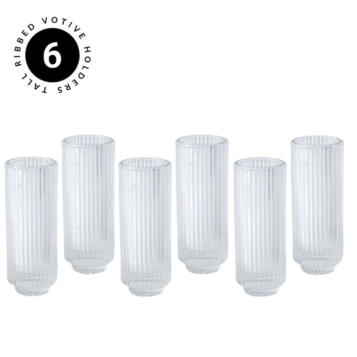 Ribbed Tall Glass Candle Holder 2.36" x 6.3" Clear Tall Votive Candle Holders-Set of 6-Koyal Wholesale-