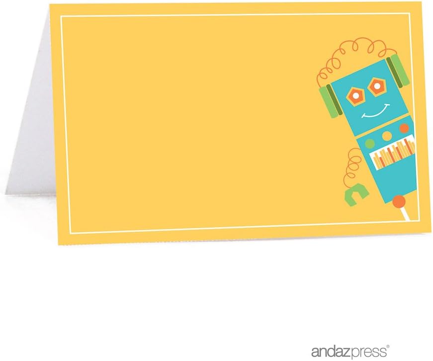 Robot Birthday Table Tent Printable Place Cards-Set of 20-Andaz Press-