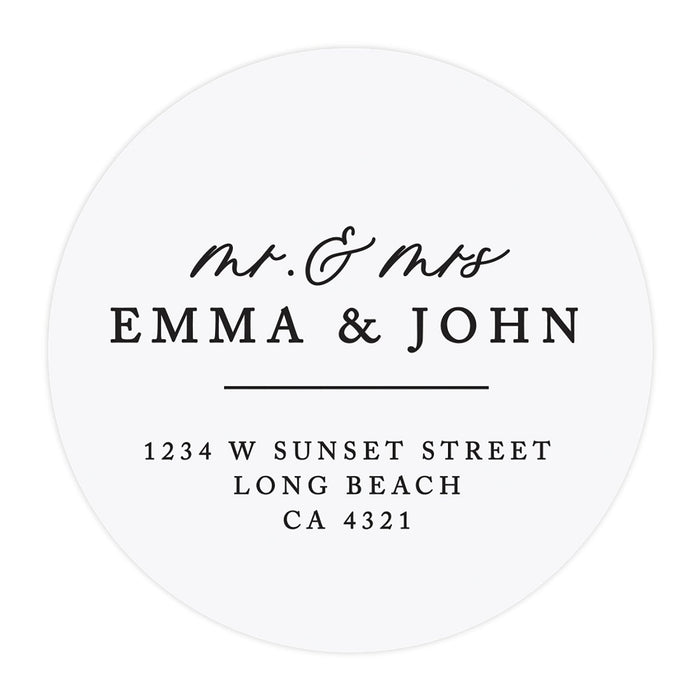 Round Clear Custom Wedding Return Address Labels with Black Ink, Set of 40-Set of 40-Andaz Press-Mr. & Mrs.-
