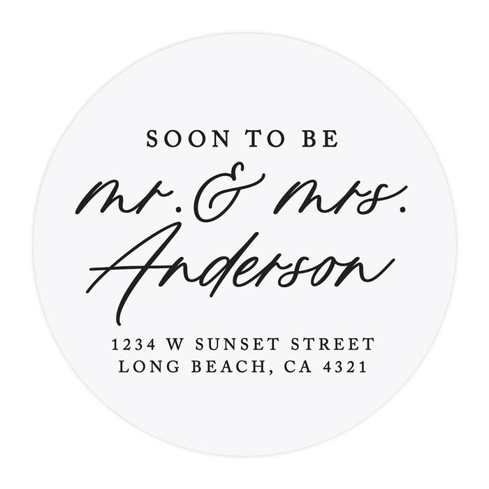 Round Clear Custom Wedding Return Address Labels with Black Ink, Set of 40-Set of 40-Andaz Press-Soon To Be Mr. & Mrs.-
