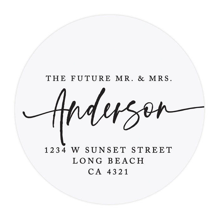 Andaz Press 2 Round Clear Personalized Wedding Return Address Labels with Black Ink, Custom Future Mr. & Mrs. Envelope Tab Sealer Self-Adhesive