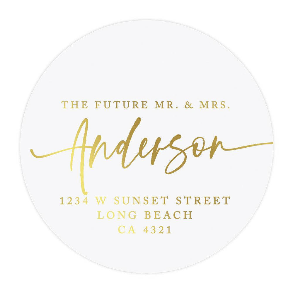 Andaz Press 2 Round Clear Personalized Wedding Return Address Labels with Gold Ink, Custom Names Transparent Envelope Tab Sealer Self-Adhesive