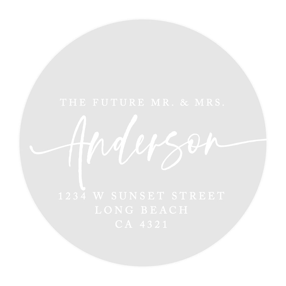 Round Clear Custom Wedding Return Address Labels with White Ink, Set of 40-Set of 40-Andaz Press-The Future Mr. & Mrs.-