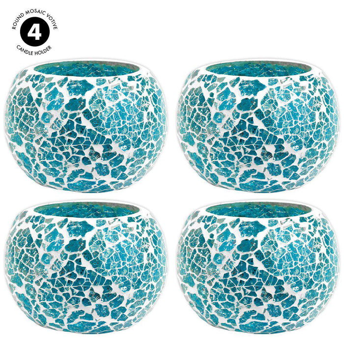 Round Mosaic Votive Candle Holder for Table Centerpiece, Home Decor, Special Occassions and Gifts-Set of 4-Koyal Wholesale-Purple-