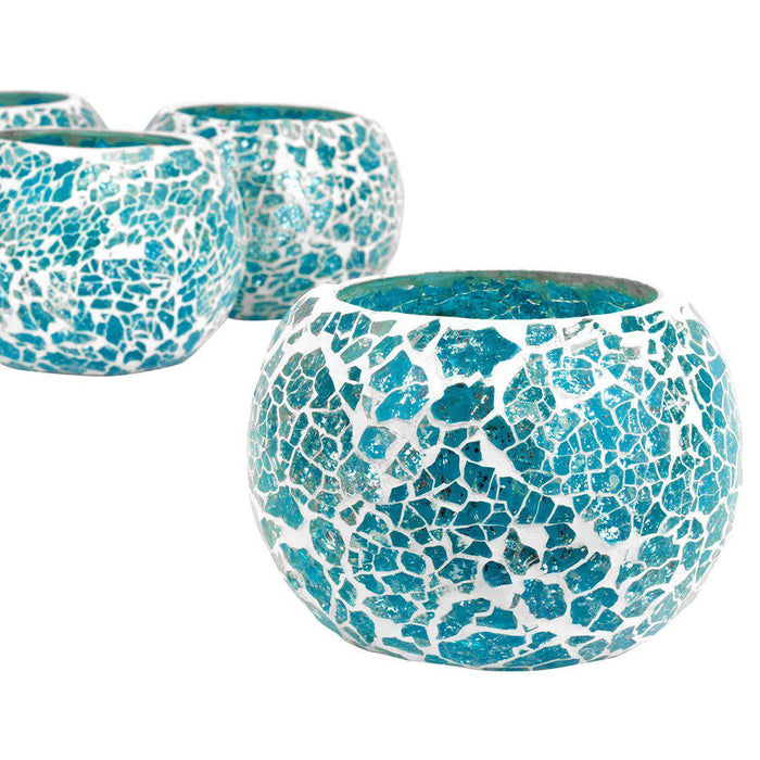 Round Mosaic Votive Candle Holder for Table Centerpiece, Home Decor, Special Occassions and Gifts-Set of 4-Koyal Wholesale-Aqua-
