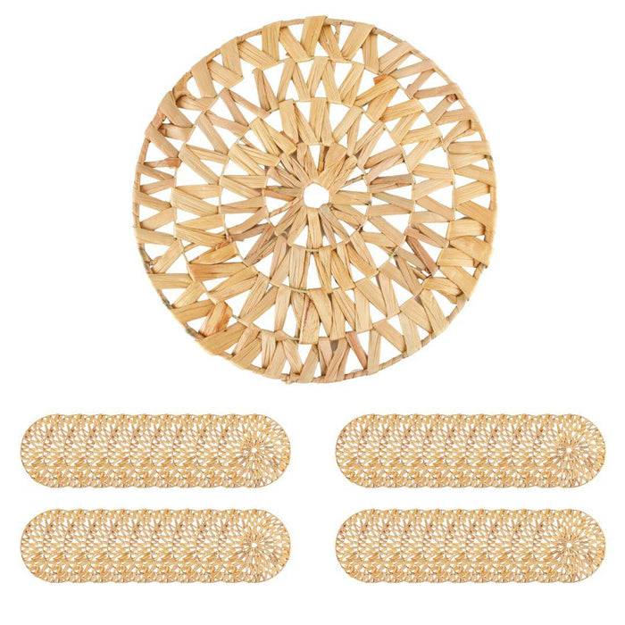 Round Woven Water Hyacinth Placemats Bulk Pack-Koyal Wholesale-Set of 4-