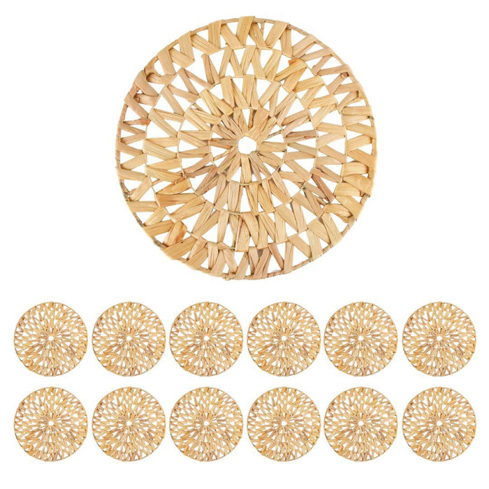 Round Woven Water Hyacinth Placemats Bulk Pack-Koyal Wholesale-Set of 12-