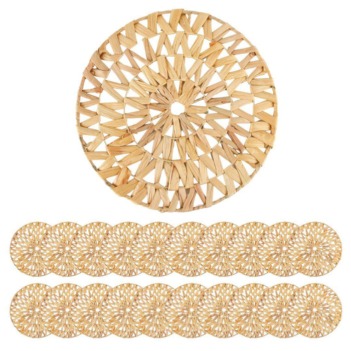 Round Woven Water Hyacinth Placemats Bulk Pack-Koyal Wholesale-Set of 20-