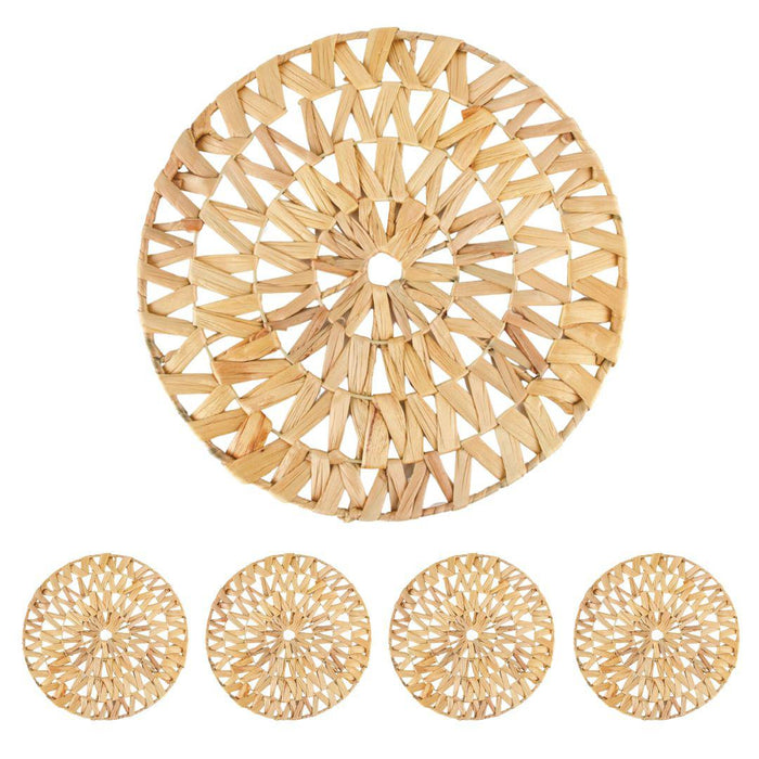 Round Woven Water Hyacinth Placemats Bulk Pack-Koyal Wholesale-Set of 4-