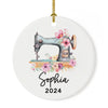 Set of 1 Ceramic Custom Vintage Floral Sewing Machine Ornament for Christmas Tree-Set of 1-Andaz Press-