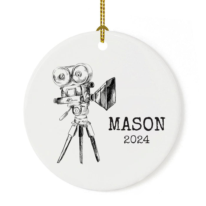 Set of 1 Ceramic Film Camera Ornament 20XX, Custom Christmas Decoration for Photographers-Set of 1-Andaz Press-Floral Camera-