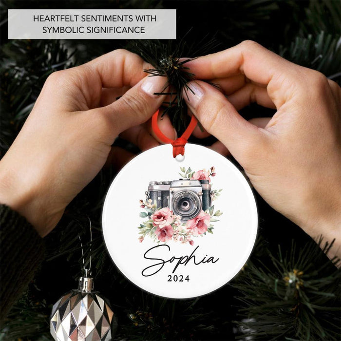 Set of 1 Ceramic Film Camera Ornament 20XX, Custom Christmas Decoration for Photographers-Set of 1-Andaz Press-Floral Camera-