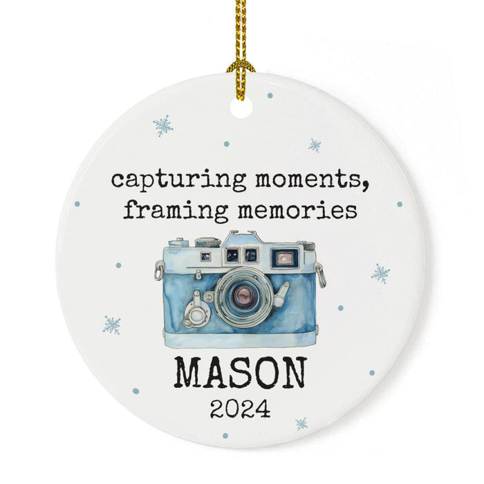 Set of 1 Ceramic Film Camera Ornament 20XX, Custom Christmas Decoration for Photographers-Set of 1-Andaz Press-Floral Camera-