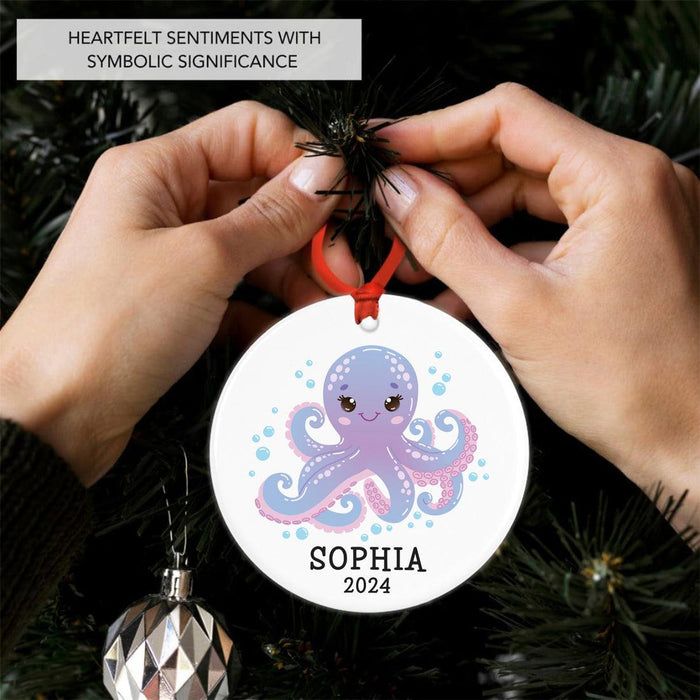 Set of 1 Ceramic Octopus Ornament 20XX, Bubbles & Octopus Christmas Tree Decor-Set of 1-Andaz Press-