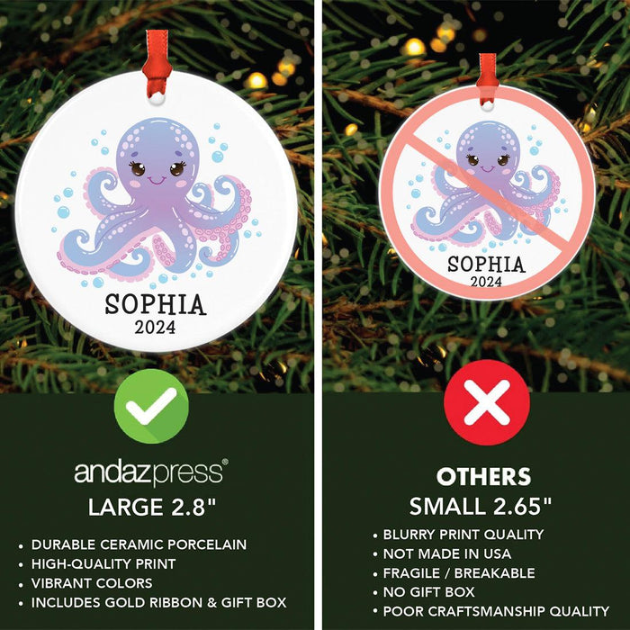 Set of 1 Ceramic Octopus Ornament 20XX, Bubbles & Octopus Christmas Tree Decor-Set of 1-Andaz Press-