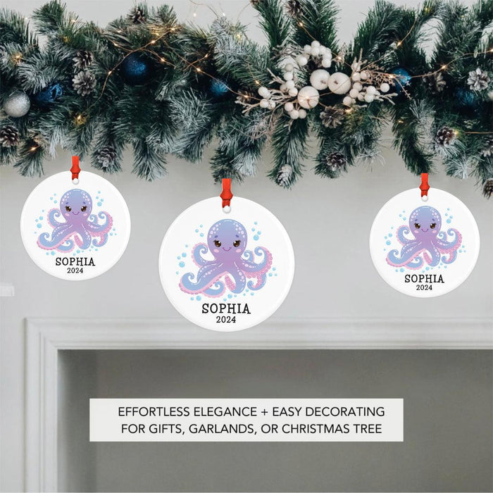 Set of 1 Ceramic Octopus Ornament 20XX, Bubbles & Octopus Christmas Tree Decor-Set of 1-Andaz Press-