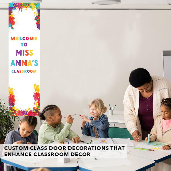 Set of 1 Custom 13x48 Vertical Classroom Door Sign | Welcome & Teacher Decor-Set of 1-Andaz Press-Vertical Art Classroom Banner-