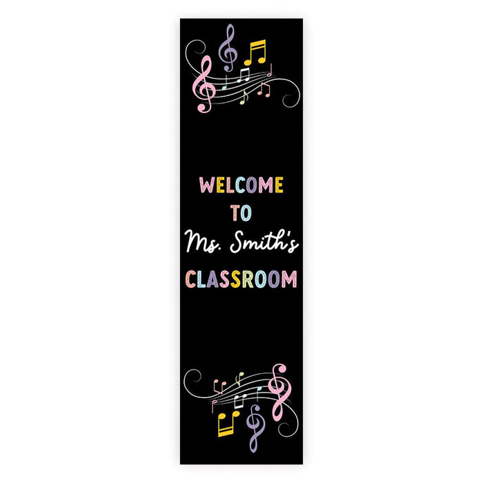 Set of 1 Custom 13x48 Vertical Classroom Door Sign | Welcome & Teacher Decor-Set of 1-Andaz Press-Vertical Music Notes Banner-