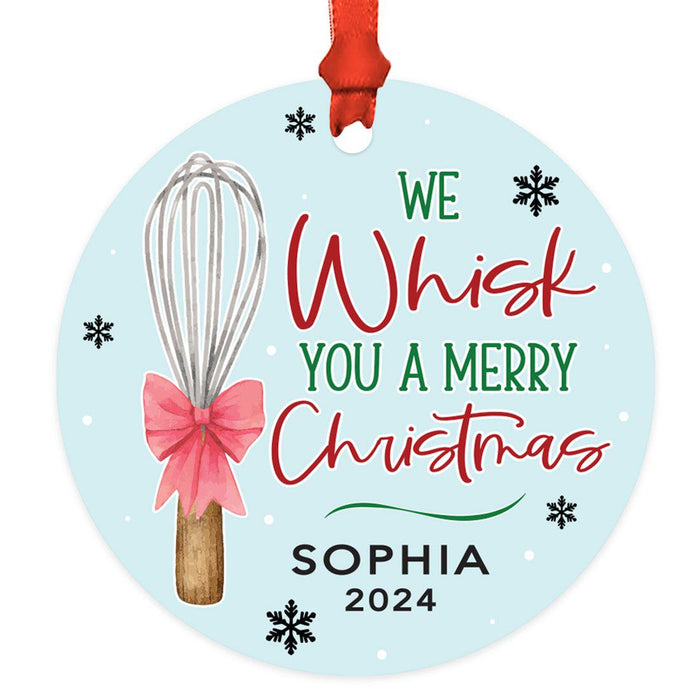 Set of 1 Custom Baking Metal Ornament for Christmas Tree 20XX Gift for Bakers-Set of 1-Andaz Press-Pink Stand Mixer with Red Bow-