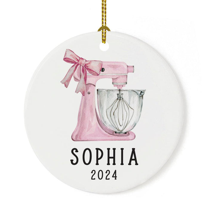 Set of 1 Custom Ceramic Baking Ornament for Christmas Tree 20XX Funny Gift for Bakers-Set of 1-Andaz Press-Watercolor Baking Tools-