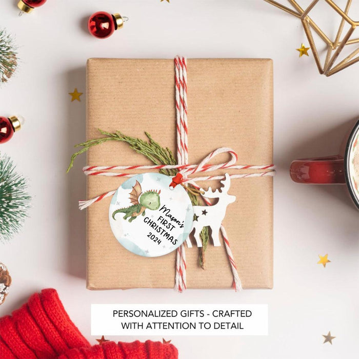 Set of 1 Custom Ceramic Christmas Dragon Ornament 20XX for Tree Unique Holiday Gift-Set of 1-Andaz Press-Watercolor Dragon-