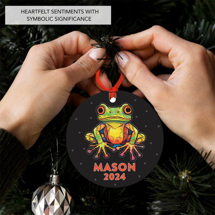 Set of 1 Custom Christmas Frog Metal Ornament 20XX, Frog Decor for Tree-Set of 1-Andaz Press-Watercolor Frog-