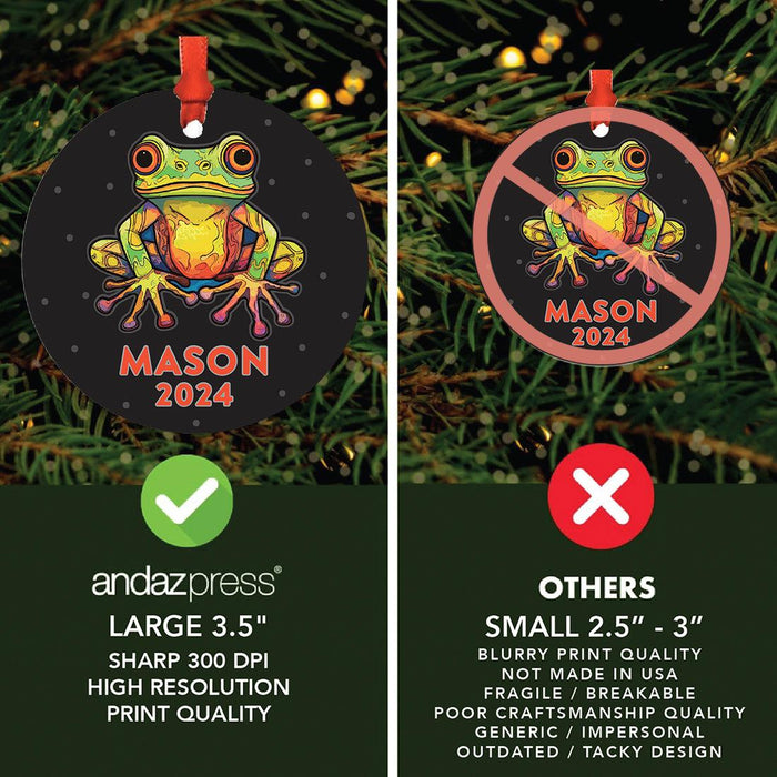 Set of 1 Custom Christmas Frog Metal Ornament 20XX, Frog Decor for Tree-Set of 1-Andaz Press-Watercolor Frog-