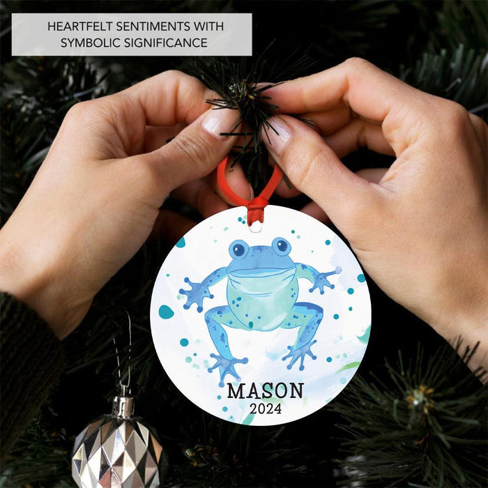 Set of 1 Custom Christmas Frog Metal Ornament 20XX, Frog Decor for Tree-Set of 1-Andaz Press-Watercolor Frog-