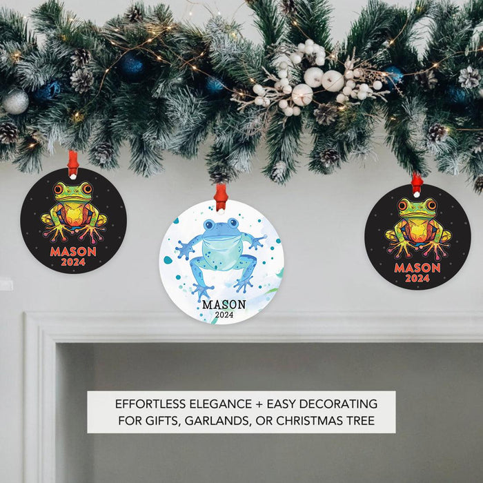 Set of 1 Custom Christmas Frog Metal Ornament 20XX, Frog Decor for Tree-Set of 1-Andaz Press-Watercolor Frog-