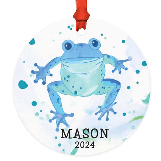 Set of 1 Custom Christmas Frog Metal Ornament 20XX, Frog Decor for Tree-Set of 1-Andaz Press-Watercolor Frog-
