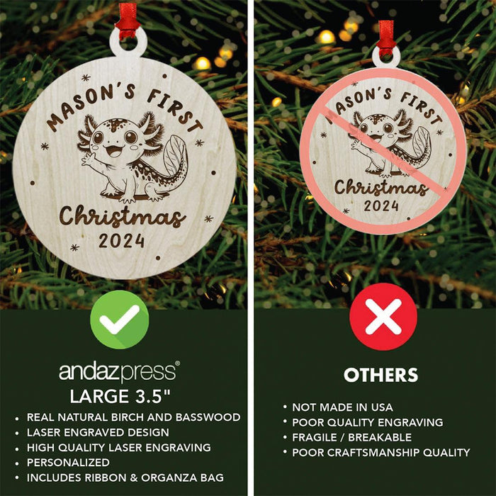 Set of 1 Custom Laser Engraved Axolotl Ornament for Christmas Tree Perfect First Christmas Gift-Set of 1-Andaz Press-